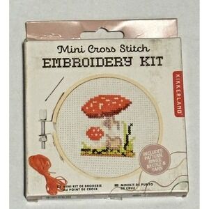 Kikkerland Mini Mushroom Counted Cross Stitch Embroidery Kit Red Mushrooms NEW